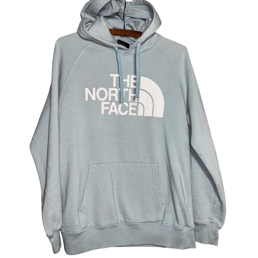 The North Face Womens M Hoodie Light Blue Logo Pullover Fleece Sweatshirt Gorp